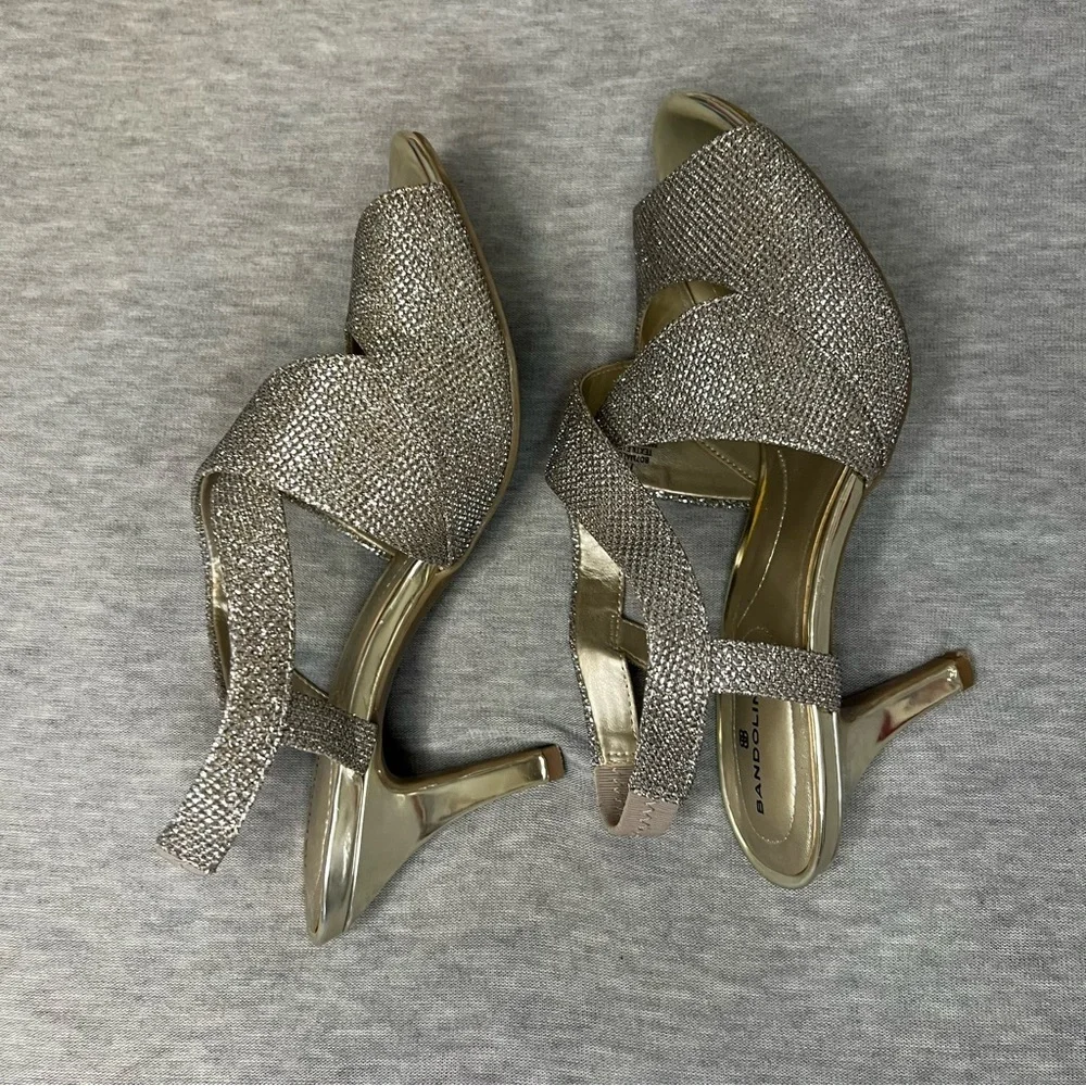 Bandolino Silver Heels with Peep-Toe and Ankle Strap